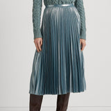 Lauren Ralph Lauren Pleated Metallic Chiffon Skirt Teal