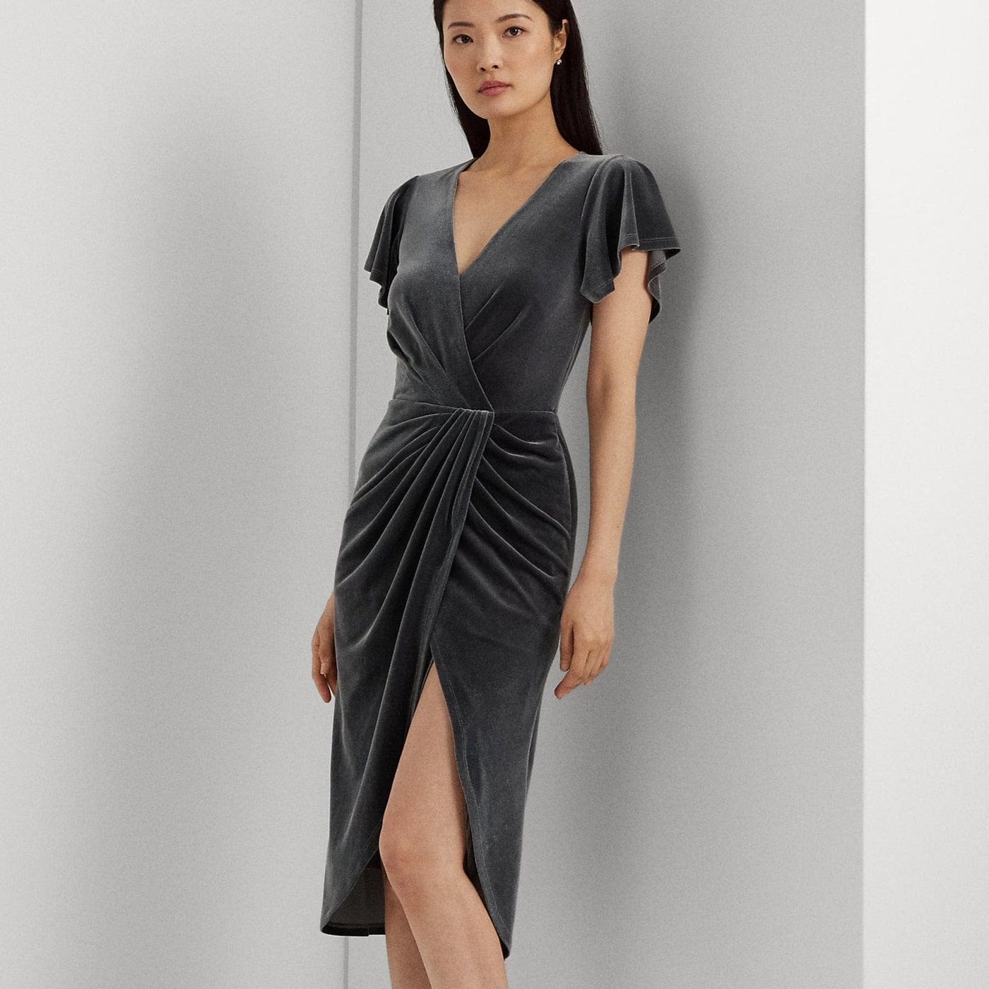 Lauren Ralph Lauren Velvet Flutter Sleeve Cocktail Dress