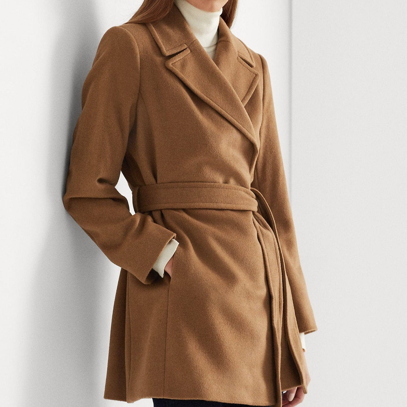 Lauren Ralph Lauren Wool Blend Wrap Coat in New Vicuna