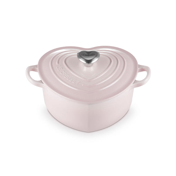 Le Creuset Cast Iron Heart Casserole with Stainless Steel Heart Knob 20cm Shell Pink