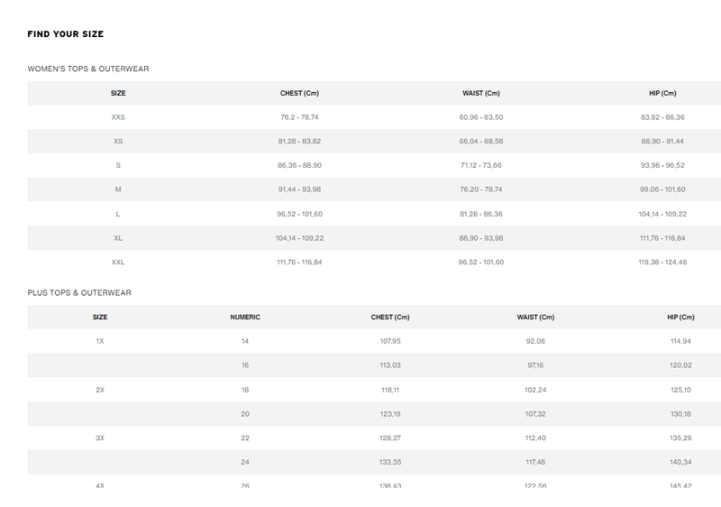 Levis vest size outlet chart