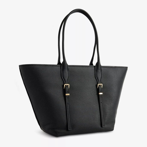 Michael Kors Buckle Leather Large Tote Bag In Black