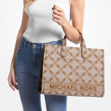 Michael Kors Gigi Large Empire Logo Jacquard Tote Bag Natural Luggage