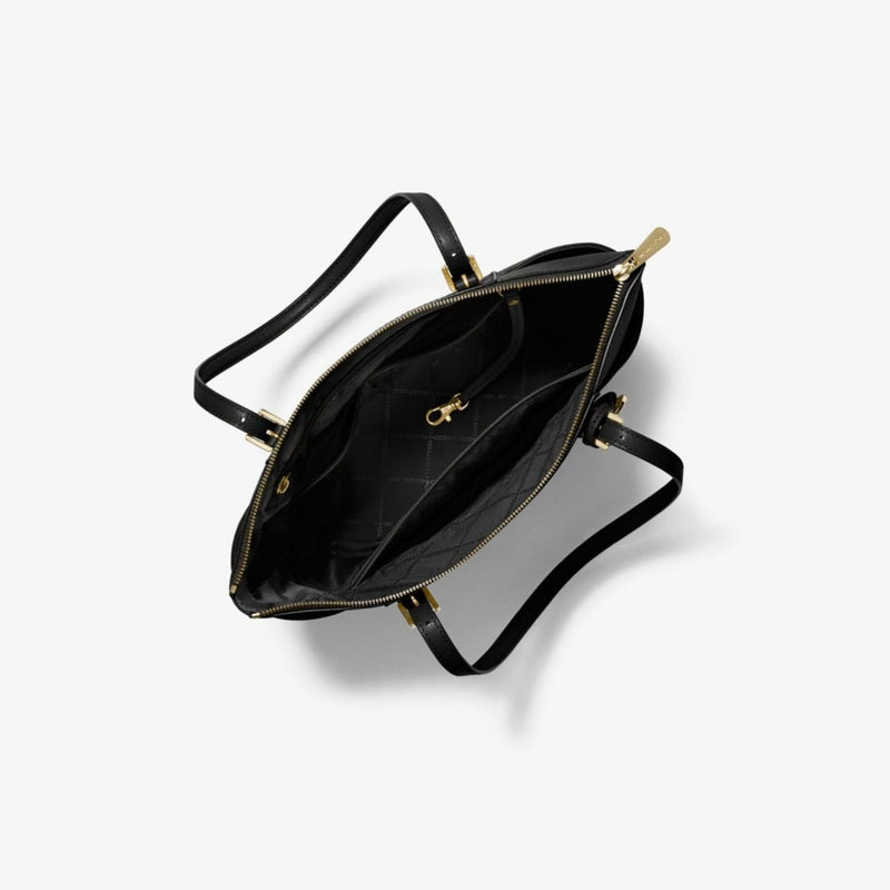 Michael Kors Jet Set Large Saffiano Leather Shoulder Bag Black gold chain