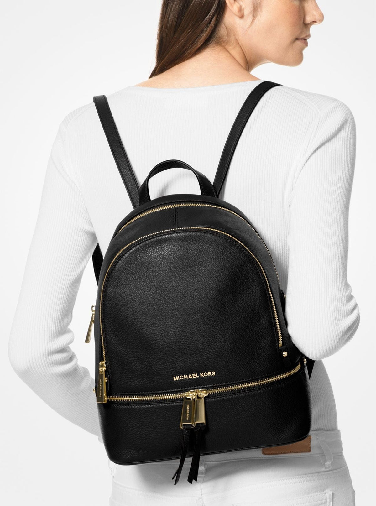 Michael Kors Rhea Medium Leather Backpack in Black