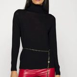 Michael Kors Turtleneck Charm Belt Sweater Black