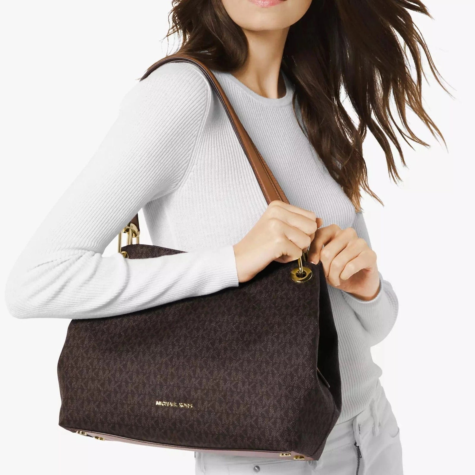 Micheal Kors Raven Logo Shoulder Bag Brown