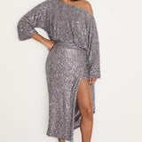 Never Fully Dressed Gunmetal Sequin Jaspre Midi Skirt In Grey