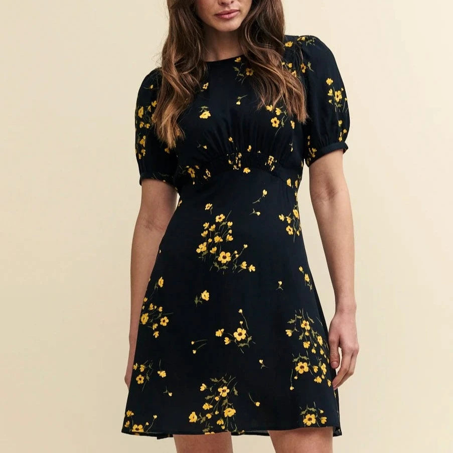 Nobody's Child Black Floral Puff Sleeve Bonnie Mini Dress