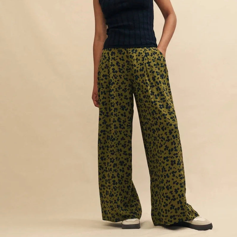 Nobody's Child Green Animal Print Full Length Wide Leg Zeena Trousers