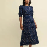 Nobody's Child Navy Floral Trellis Print Felicia Midi Dress