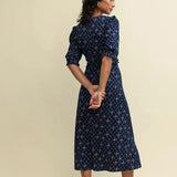 Nobody's Child Navy Floral Trellis Print Felicia Midi Dress