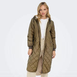 ONLY Long Quilted Coat in Green