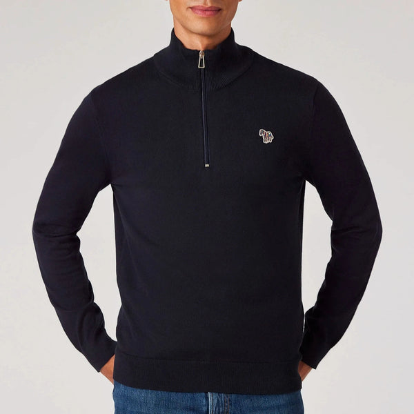 Paul Smith Navy Half Zip Zebra Logo Sweater