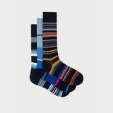 Paul Smith Stripe Socks Three Pack In Blue