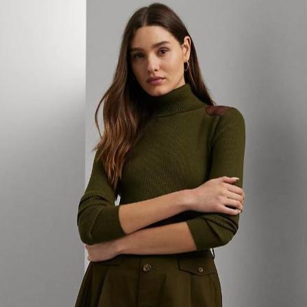 Lauren Ralph Lauren Rib Knit Roll Neck in Botanic Green