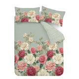 RHS Rose Garden 200 Thread Count Cotton Reversible Double Duvet Cover Set with Pillowcases Green