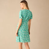 Ro&Zo Green Ditsy Shirred Shoulder Short Dress