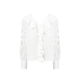 Ro&Zo White Embroidery Mesh Sleeve Blouse