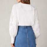 Ro&Zo White Embroidery Mesh Sleeve Blouse