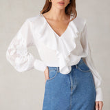 Ro&Zo White Embroidery Mesh Sleeve Blouse