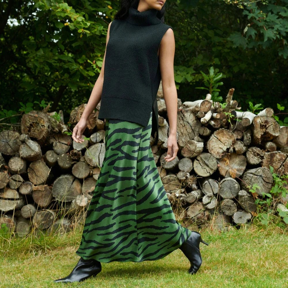 Ro Zo Green Zebra Print Bias Cut Maxi Skirt in Green