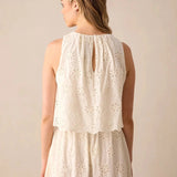 Ro&Zo Ivory Broderie Scallop Hem Top in Cream