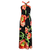 Ro&Zo Lyra Black Floral Halterneck Dress in Black