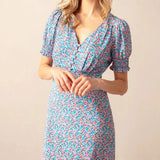 Ro&Zo Multi Ditsy Print Shirred Cuff Midi Dress