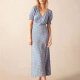 Ro&Zo Multi Ditsy Print Shirred Cuff Midi Dress