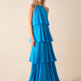 Ro&Zo Savannah Blue Chiffon Tiered Maxi Dress