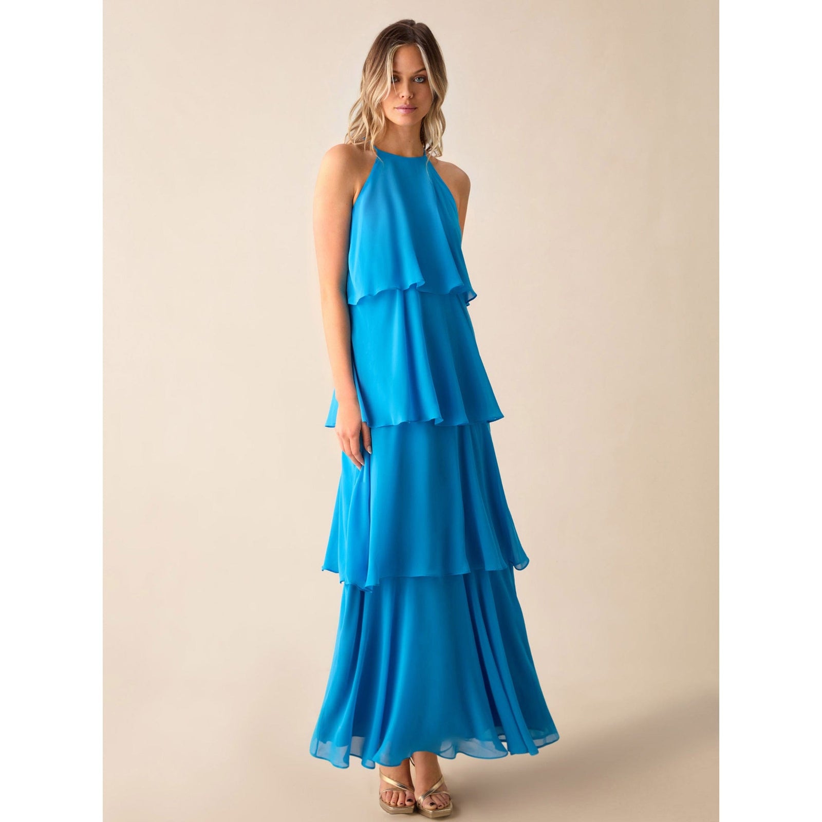Ro Zo Savannah Blue Chiffon Tiered Maxi Dress