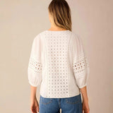 Ro&Zo White Broderie V Neck Top in White