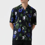 Sunspel Go Camp Collar Shirt Sea Moss Print Black