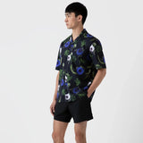 Sunspel Go Camp Collar Shirt Sea Moss Print Black