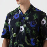 Sunspel Go Camp Collar Shirt Sea Moss Print Black