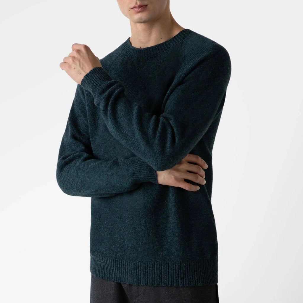 Sunspel Lambswool Crew Neck Jumper in Peacock