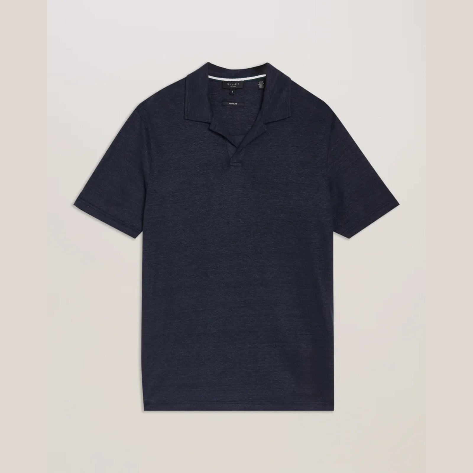 Ted Baker Flinpo Linen Revere Collar Polo Shirt in Navy