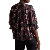 Ted Baker Ballou Tiered Black Print Ruffle Blouse With Back Tie In Black