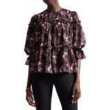 Ted Baker Ballou Tiered Black Print Ruffle Blouse With Back Tie In Black