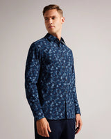 Ted Baker Dorman Long Sleeve Blurred Camo Print Shirt Navy