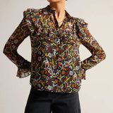 Ted Baker Ehllana Ruffle Detail Blouse In Black Print