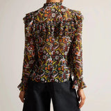 Ted Baker Ehllana Ruffle Detail Blouse In Black Print