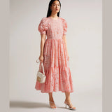 Ted Baker Esthher Puff Sleeve Tiered Midi Dress