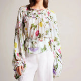 Ted Baker Hewette Printed Blouse With Functional Waist Tie White