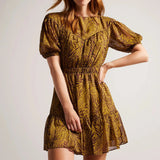 Ted Baker Mairley Yoke Detail Printed Mini Dress Yellow