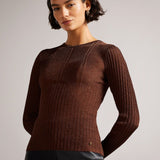 Ted Baker Sherriy Metallic Long Sleeve Top Brown