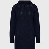 Tommy Hilfiger Relaxed Cable-Knit Wool Roll Neck Navy Dress