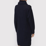 Tommy Hilfiger Relaxed Cable-Knit Wool Roll Neck Navy Dress