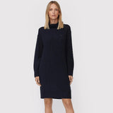 Tommy Hilfiger Relaxed Cable-Knit Wool Roll Neck Navy Dress